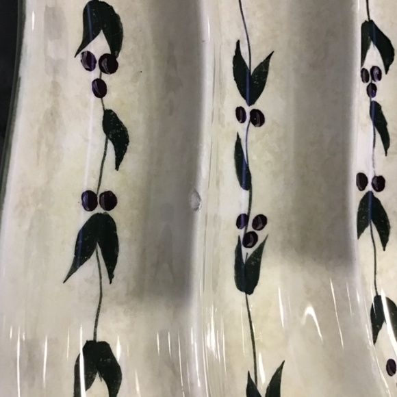 Vintage Oneida Oliveto Olive Hand Painted Three Sections Platter Tray 7 1/4 - Picture 3 of 5